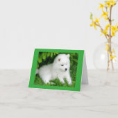 White Samoyed Puppy Dog Blank Note Kaart (Gele Bloem)