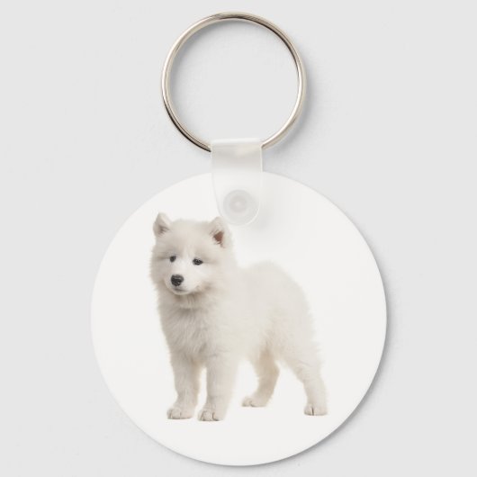 White Samoyed Puppy Dog Love Sleutelhanger (Voorkant)