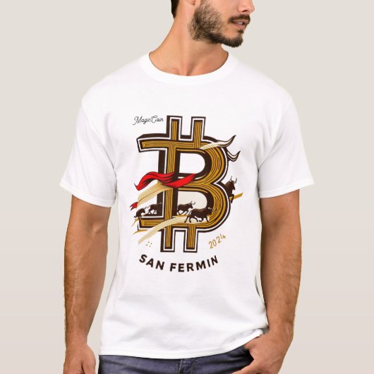 White San Fermin and cryptocurrencies t-shirt. T-shirt (Voorkant)