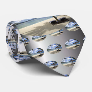 White Sand Beach and Umbrella Stropdas