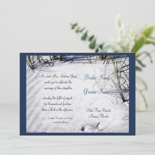 White Sand Beach bruiloft uitnodiging (Staand voorkant)