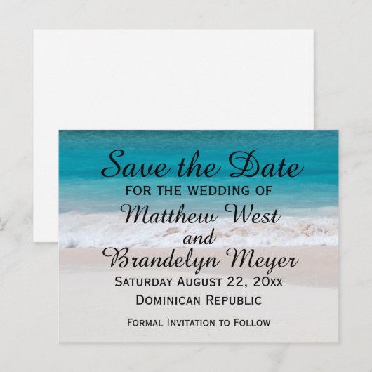 White Sand Beach Ocean Waves Save the Date Wedding Aankondigingskaart (Voorkant / Achterkant)