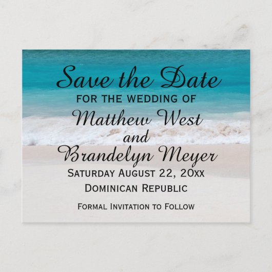 White Sand Beach Ocean Waves Save the Date Wedding Aankondigingskaart (Voorkant)