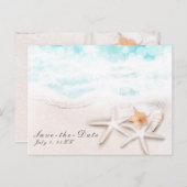 White Sand Beach Starfish Blue Ocean Save the Date Aankondigingskaart (Voorkant / Achterkant)