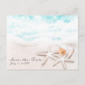 White Sand Beach Starfish Blue Ocean Save the Date Aankondigingskaart (Voorkant)