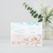 White Sand Beach Starfish Blue Ocean Save the Date Aankondigingskaart (Staand voorkant)