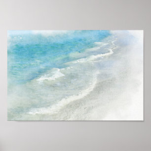 White Sand Beach Watercolor - Teal Aqua Turquoise Poster