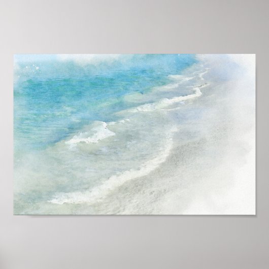 White Sand Beach Watercolor - Teal Aqua Turquoise Poster (Voorkant)