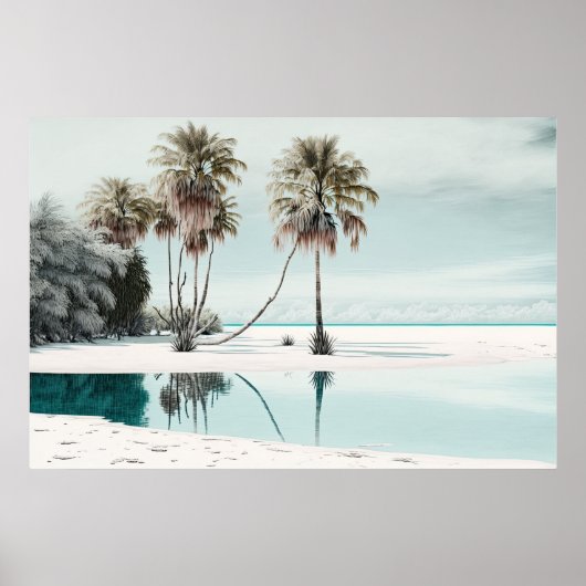 White Sand Beach with Palm Trees Ai Art Poster (Voorkant)
