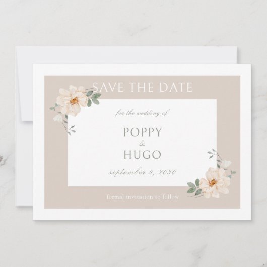 White & Sand | Chic Bloem Bruiloft Save the Date (Voorkant)
