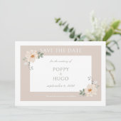 White & Sand | Chic Bloem Bruiloft Save the Date (Staand voorkant)