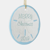 White Sand Dollar op Blue Tropical Kerstmis Keramisch Ornament (Rechts)