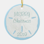 White Sand Dollar op Blue Tropical Kerstmis Keramisch Ornament (Voorkant)