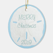 White Sand Dollar op Blue Tropical Kerstmis Keramisch Ornament (Links)