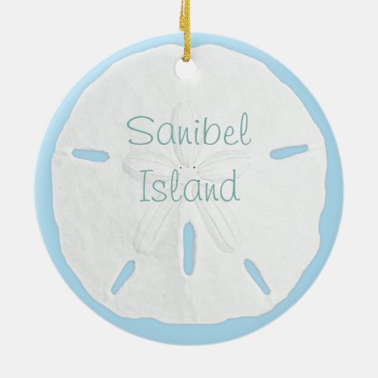White Sand Dollar op Blue Tropical Kerstmis Keramisch Ornament (Achterkant)