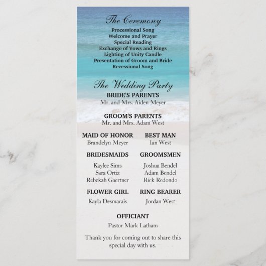 White Sand Ocean Beach Tropische bruiloft programm Programmakaart (Achterkant)