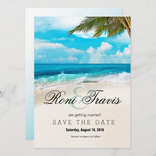 White Sands Beach Palmboom Save the Date (Voorkant / Achterkant)