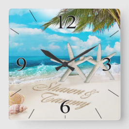White Sands Beach Starfish Couple Vierkante Klok