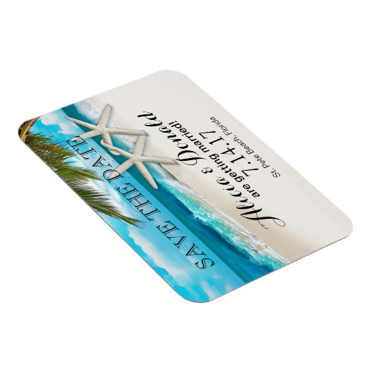 White Sands Beach Zeester Paar Save the Date Magneet (Rechterzijde)