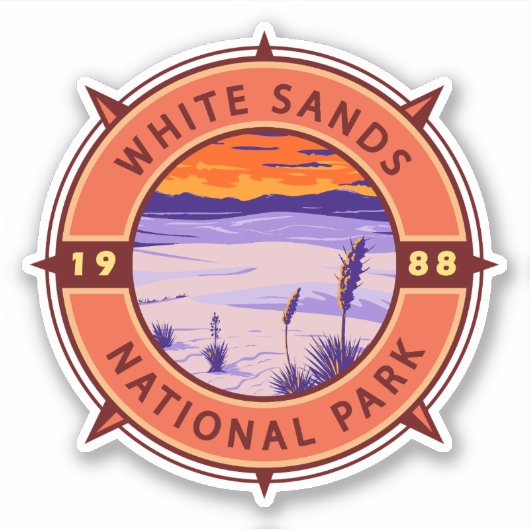 White Sands National Park Retro Compass Embleem Sticker (Voorkant)