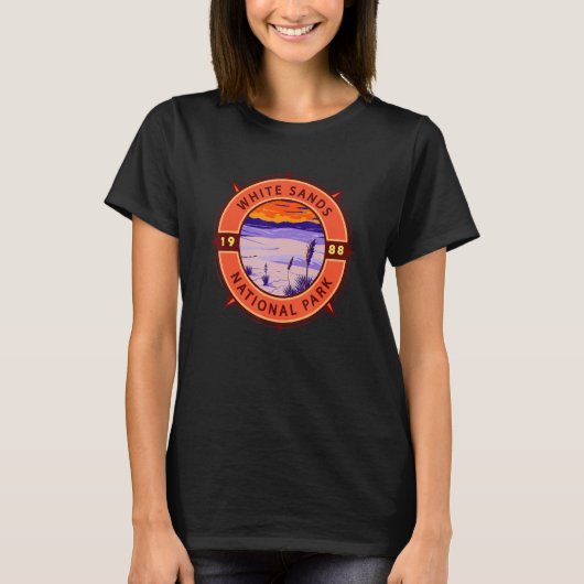 White Sands National Park Retro Compass Embleem T-shirt (Voorkant)
