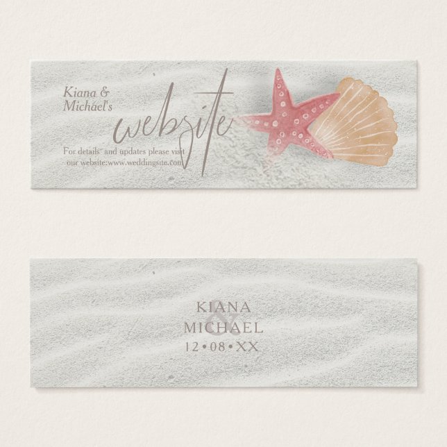 White Sands Starfish Wedding Website Insert ID605 Mini Visitekaartjes (Voorkant /achterkant)
