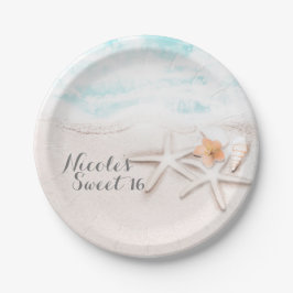 White Sandy Beach Starfish Blue Ocean Custom Party Papieren Bordje