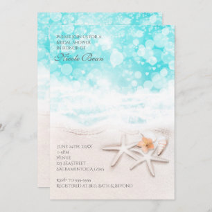 White Sandy Beach Starfish Blue Ocean Invitation Kaart