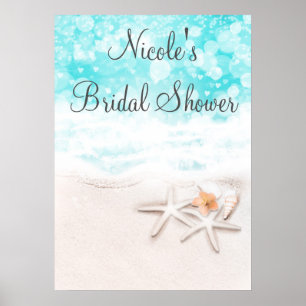 White Sandy Beach Starfish Blue Ocean Party Banner Poster