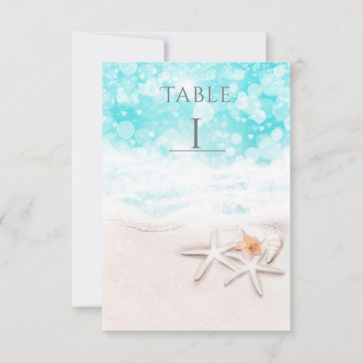 White Sandy Beach Starfish Blue Ocean Table Number Kaart (Voorkant)