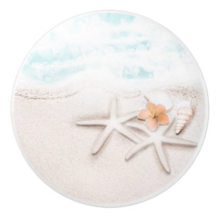 White Sandy Beach Starfish Blue Ocean tropical Keramische Knop