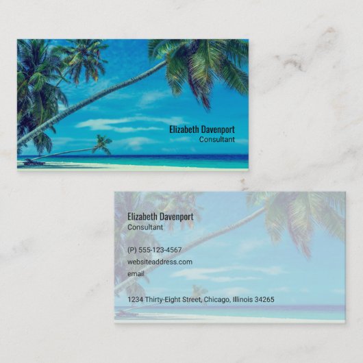 White Sandy Beach with Coconut Palms Visitekaartje (Voorkant / Achterkant)