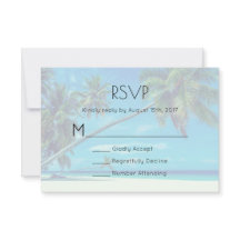 White Sandy Beach with Coconut Palms Wedding RSVP