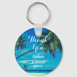 White Sandy Beach with Coconut Palms Wedding Sleutelhanger