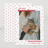 White Santa Paws Meowy kerstkat-fotokaart Feestdagenkaart (Voorkant / Achterkant)