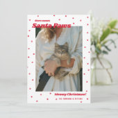 White Santa Paws Meowy kerstkat-fotokaart Feestdagenkaart (Staand voorkant)