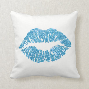 White Sapphire Blue Glitter Kiss Lips Makeup Kussen