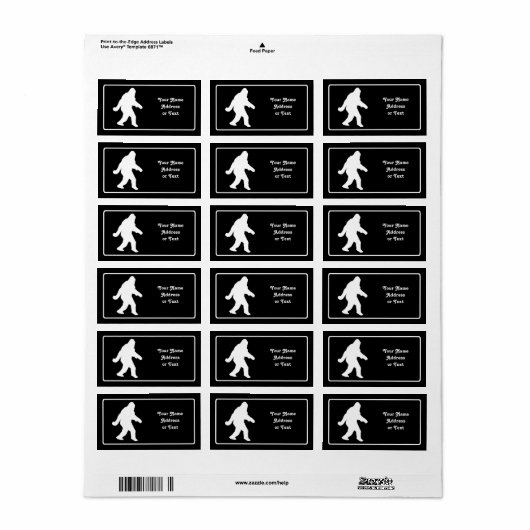 White Sasquatch Silhouette voor donkere achtergron Etiket (Full Sheet)