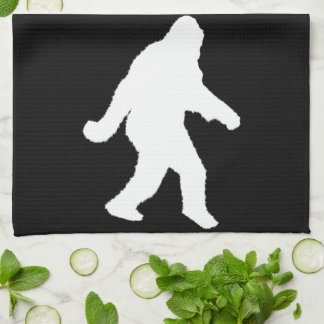 White Sasquatch Silhouette voor donkere achtergron Theedoek