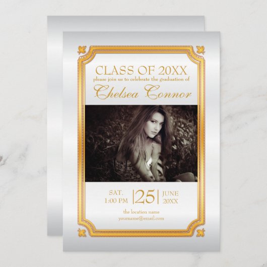 White Satin and Gold Afstuderen Kaart (Voorkant / Achterkant)