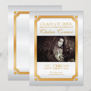 White Satin and Gold Afstuderen Kaart