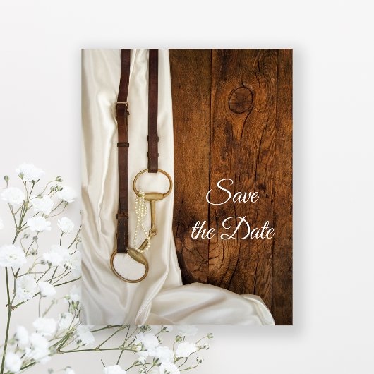 White Satin and Horse Bit Wedding Save the Date Aankondigingskaart