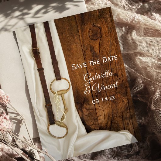 White Satin and Horse Bit Wedding Save the Date Magnetische Uitnodiging