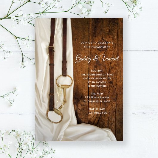 White Satin and Horse Bit Western Engagement Party Kaart