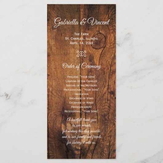 White Satin and Horse Bit Western Wedding Programm Programmakaart (Achterkant)