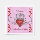 White Satin Claddagh Symbol Pink Valentijn Napkins Servetten (Voorkant)
