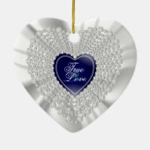 White Satin & Diamonds Wedding Keepslag |Navy Blue Keramisch Ornament (Achterkant)