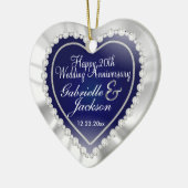 White Satin & Diamonds Wedding Keepslag |Navy Blue Keramisch Ornament (Links)