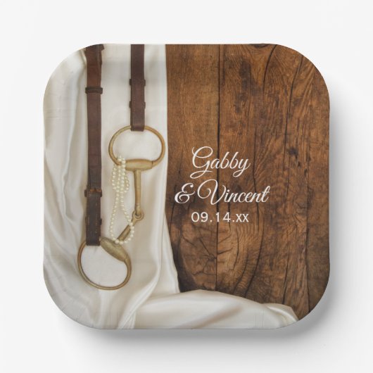 White Satin Horse Bit Country Western Weddenschap Papieren Bordje (Voorkant)