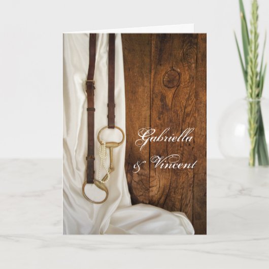 White Satin Horse Bit Western Wedding Invitation (Voorkant)